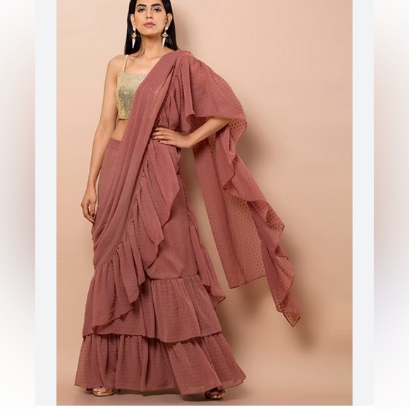 NWT• INDYA Rose Ruffled Saree Drape Lehenga Skirt - Picture 1 of 12